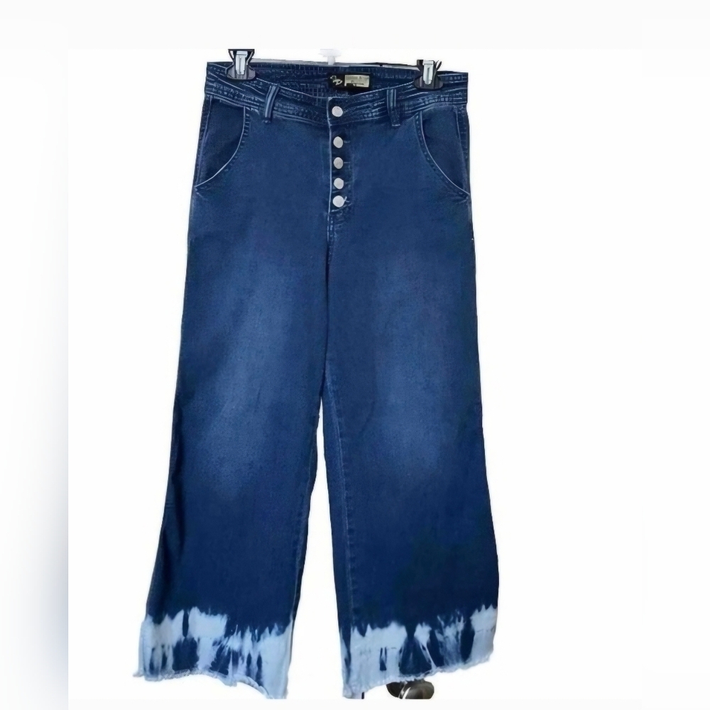 Suzanne Betro Indigo Flare Jeans with Tie-Dye Hem - Picture 2 of 7